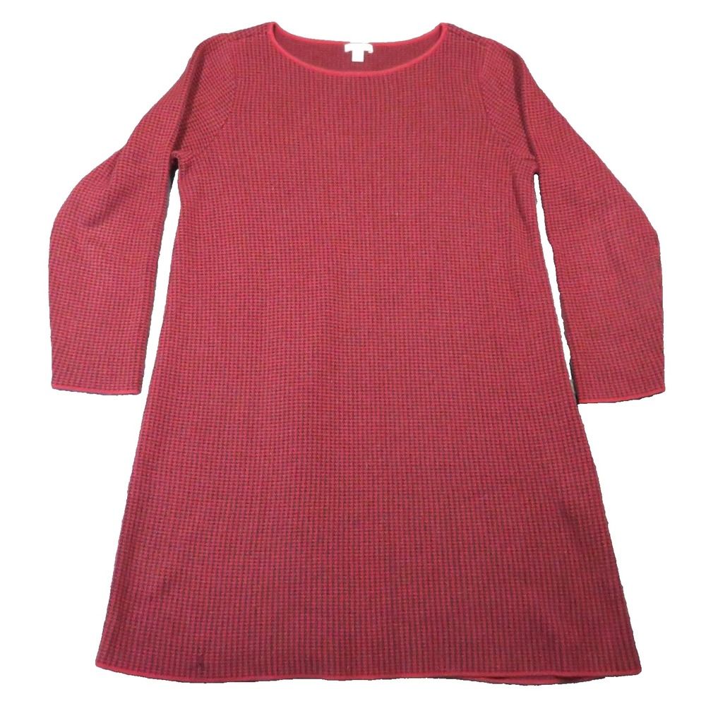 J Jill Sweater Dress M Red Black Houndstooth Midi Pullover Preppy Office Holiday